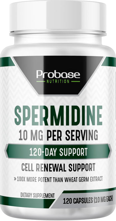 Probase Nutrition Spermidine (10mg of 99% Spermidine 3HCL - Third Party Tested) 120 Capsules - 100x More Potent Than Wheat Germ Extract, Telomere Health and Aging 120-Day Supply - As efficient as NMN
